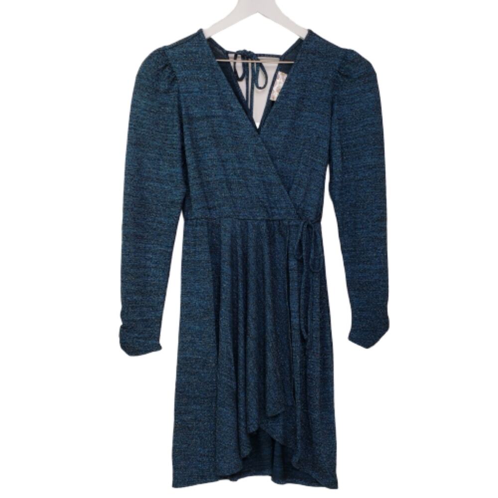 Band Of Gypsies Gemme Long Sleeve Faux Wrap Metallic Dress M NEW - Picture 5 of 8